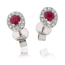 Round Ruby & Diamond Cluster Earrings Round Ruby & Diamond Cluster Earrings