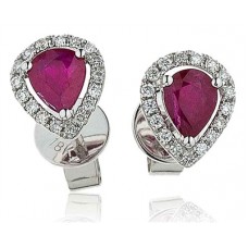 Round Ruby & Diamond Cluster Earrings