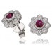 Round Ruby & Diamond Cluster Earrings
