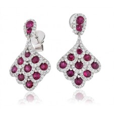 Round Ruby & Diamond Drop Earrings