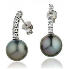 Round Diamond & Pearl Drop Earrings