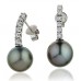 Round Diamond & Pearl Drop Earrings