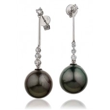 Round Diamond & Black Pearl Drop Earrings