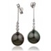 Round Diamond & Black Pearl Drop Earrings