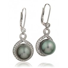 Round Diamond & Black Pearl Drop Earrings Round Diamond & Black Pearl Drop Earrings
