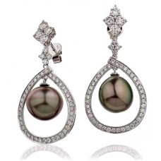 Round Diamond & Black Pearl Drop Earrings