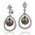 Round Diamond & Black Pearl Drop Earrings