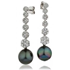 Round Diamond & Black Pearl Drop Earrings Round Diamond & Black Pearl Drop Earrings