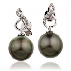 Round Diamond & Black Pearl Drop Earrings