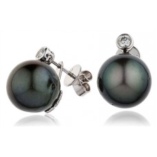 Round Diamond & Black Pearl Drop Earrings