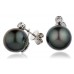 Round Diamond & Black Pearl Drop Earrings