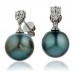 Round Diamond & Black Pearl Drop Earrings
