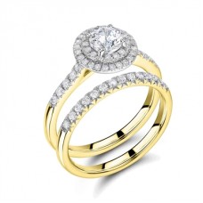 Round Diamond Shoulder Set Ring With Matching Band