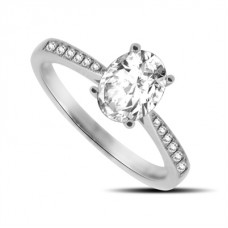 Elegant Oval Diamond Milgrain Shoulder Set Ring