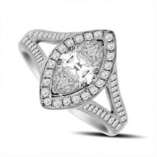 Marquise Diamond Single Halo Split Shoulder Set Ring