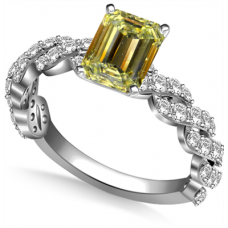 Fancy Yellow Emerald Diamond Vintage Shoulder Set Ring
