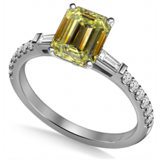 Fancy Yellow Emerald Diamond Vintage Shoulder Set Ring