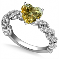 Fancy Yellow Heart Cut Diamond Shoulder Set Ring