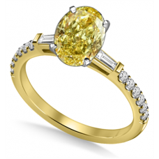 Fancy Yellow Oval Cut Diamond Shoulder Set Ring