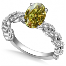 Fancy Yellow Oval Cut Diamond Shoulder Set Ring
