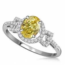 Fancy Yellow Oval Cut Diamond Shoulder Set Ring