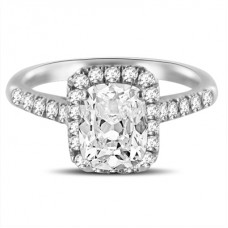Long Cushion Diamond Halo Shoulder Set Ring