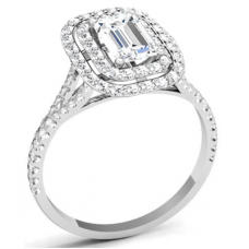 Emerald Diamond Double Halo Shoulder Set Ring