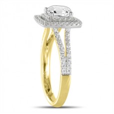 Asscher Diamond Double Halo Shoulder Set Ring
