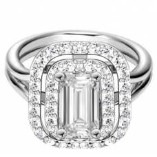 Double Halo Emerald Diamond Engagement Ring