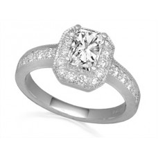 Radiant Diamond Single Halo Shoulder Set Ring