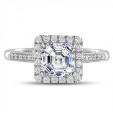Asscher Diamond Single Halo Shoulder Set Ring
