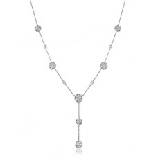Modern Round & Baguette Diamond Drop Necklace