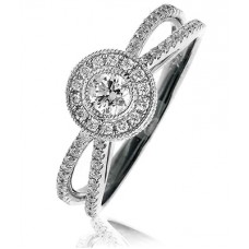 Round Diamond Single Halo Split Shoulder Ring