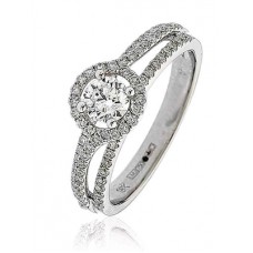 Round Diamond Single Halo Split Shoulder Ring