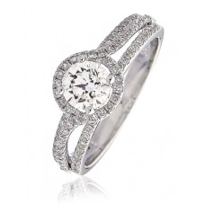 Round Diamond Single Halo Split Shoulder Ring