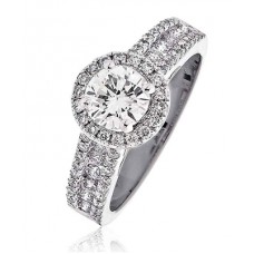 Round Diamond Single Halo Triple Shoulder Ring