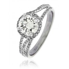 Round Diamond Single Halo Split Shoulder Ring