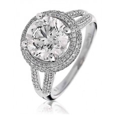 Round Diamond Double Halo Split Shoulder Ring