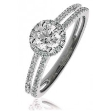 Round Diamond Single Halo Split Shoulder Ring
