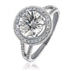 Round Diamond Single Halo Split Shoulder Ring