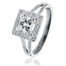 Princess Diamond Single Halo Split Shoulder Ring