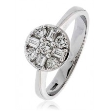 Elegant Round & Baguette Diamond Cluster Ring