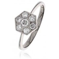 Hexagon Round Diamond Cluster Ring