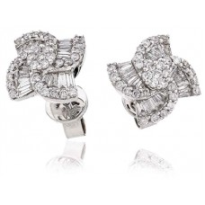 Unique Round & Baguette Diamond Cluster Earrings