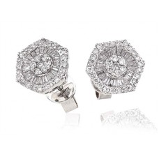 Hexagon Round & Baguette Diamond Cluster Earrings