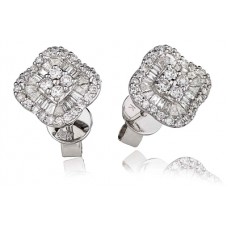 Unique Round & Baguette Diamond Cluster Earrings