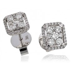 Unique Round Diamond Halo Cluster Earrings