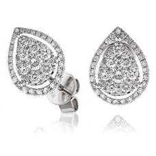 Unique Round Diamond Halo Cluster Earrings