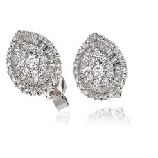 Unique Round & Baguette Diamond Cluster Earrings