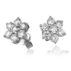 Flower Shaped Round Diamond Cluster Earrings